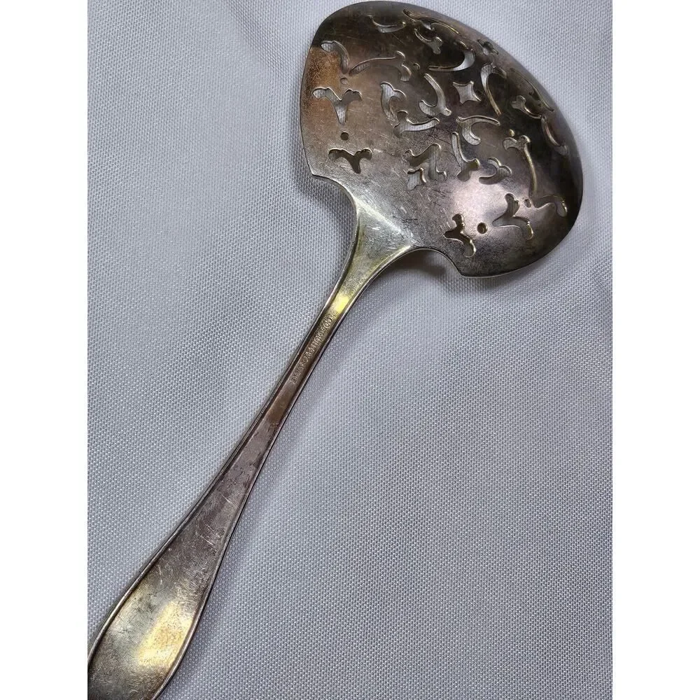 Vtg Community Plate Silver Plated Pierced Serving Spoon-Ornate Cut Out Design